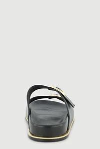 Metallic Double Buckle Slide Sandals