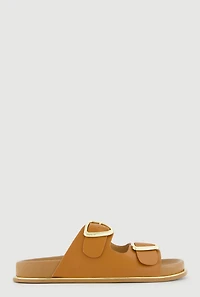Metallic Double Buckle Slide Sandals