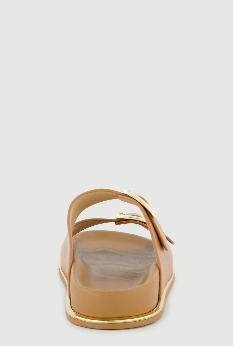 Metallic Double Buckle Slide Sandals