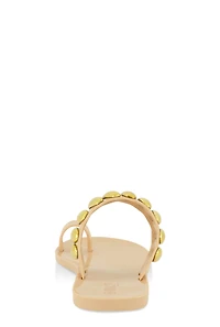 Womens Studded Band Toe Loop Jelly Sandals, Beige, Size 12