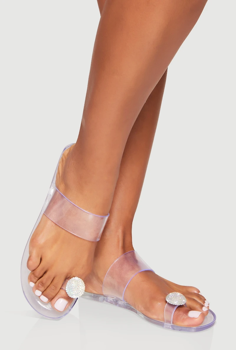 Rhinestone Pendant Toe Loop Jelly Sandals
