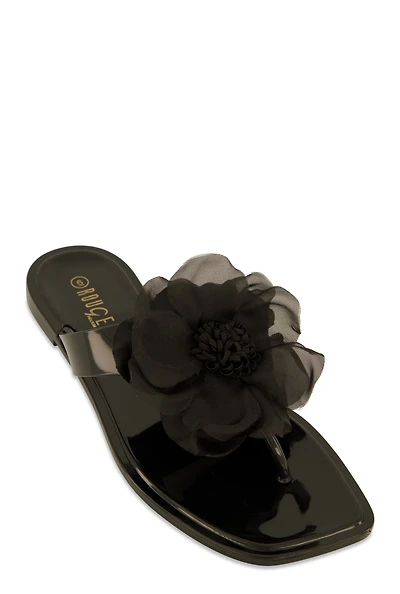 Floral Detail Jelly Thong Sandals
