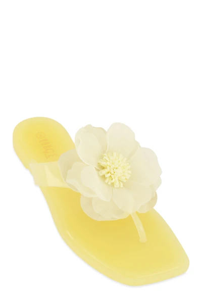 Womens Floral Detail Jelly Thong Sandals, Yellow, Size 11