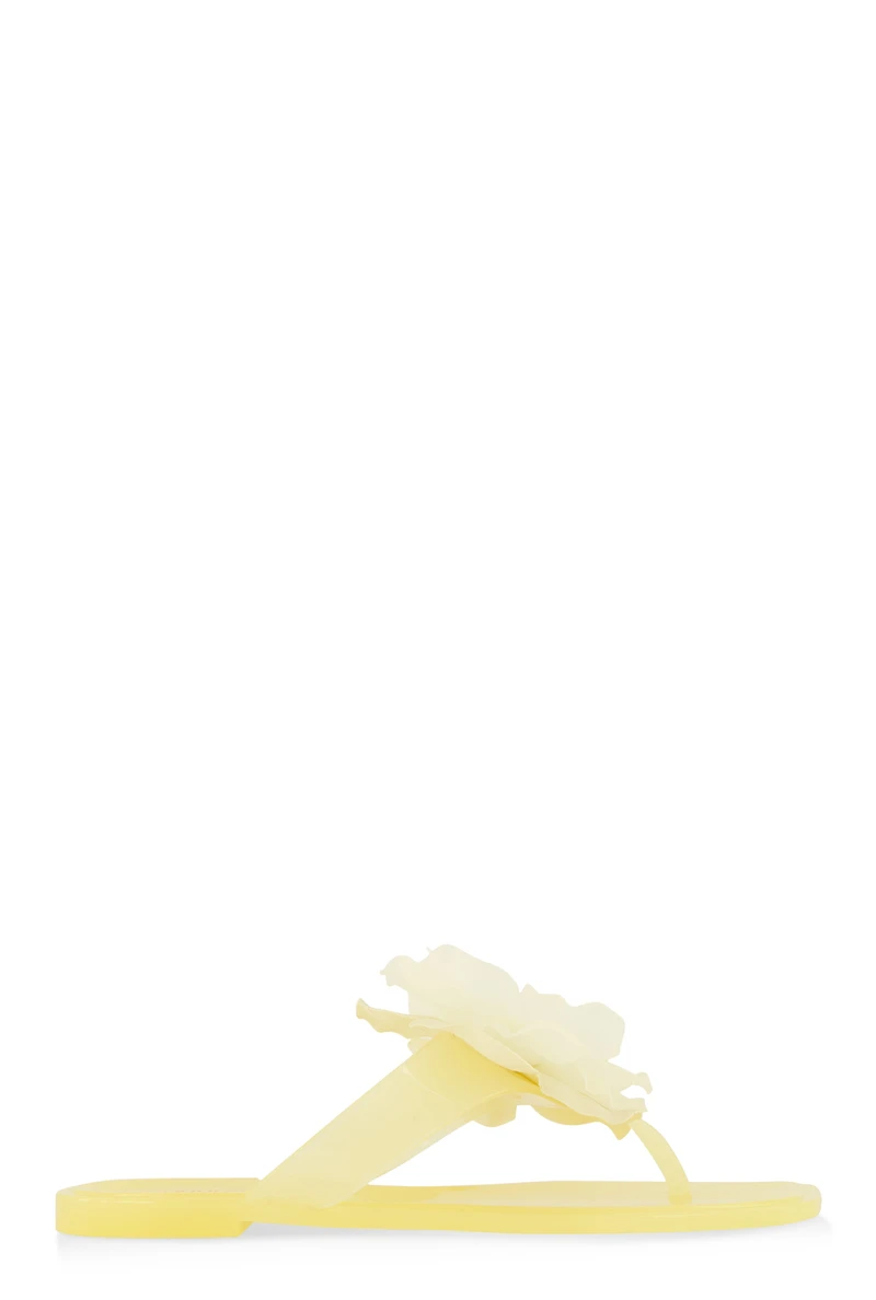 Womens Floral Detail Jelly Thong Sandals, Yellow, Size 11