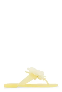 Womens Floral Detail Jelly Thong Sandals, Yellow, Size 11