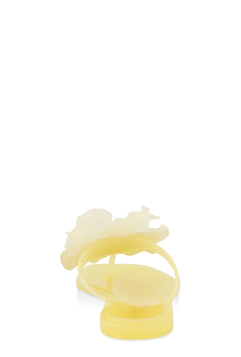 Womens Floral Detail Jelly Thong Sandals, Yellow, Size 11
