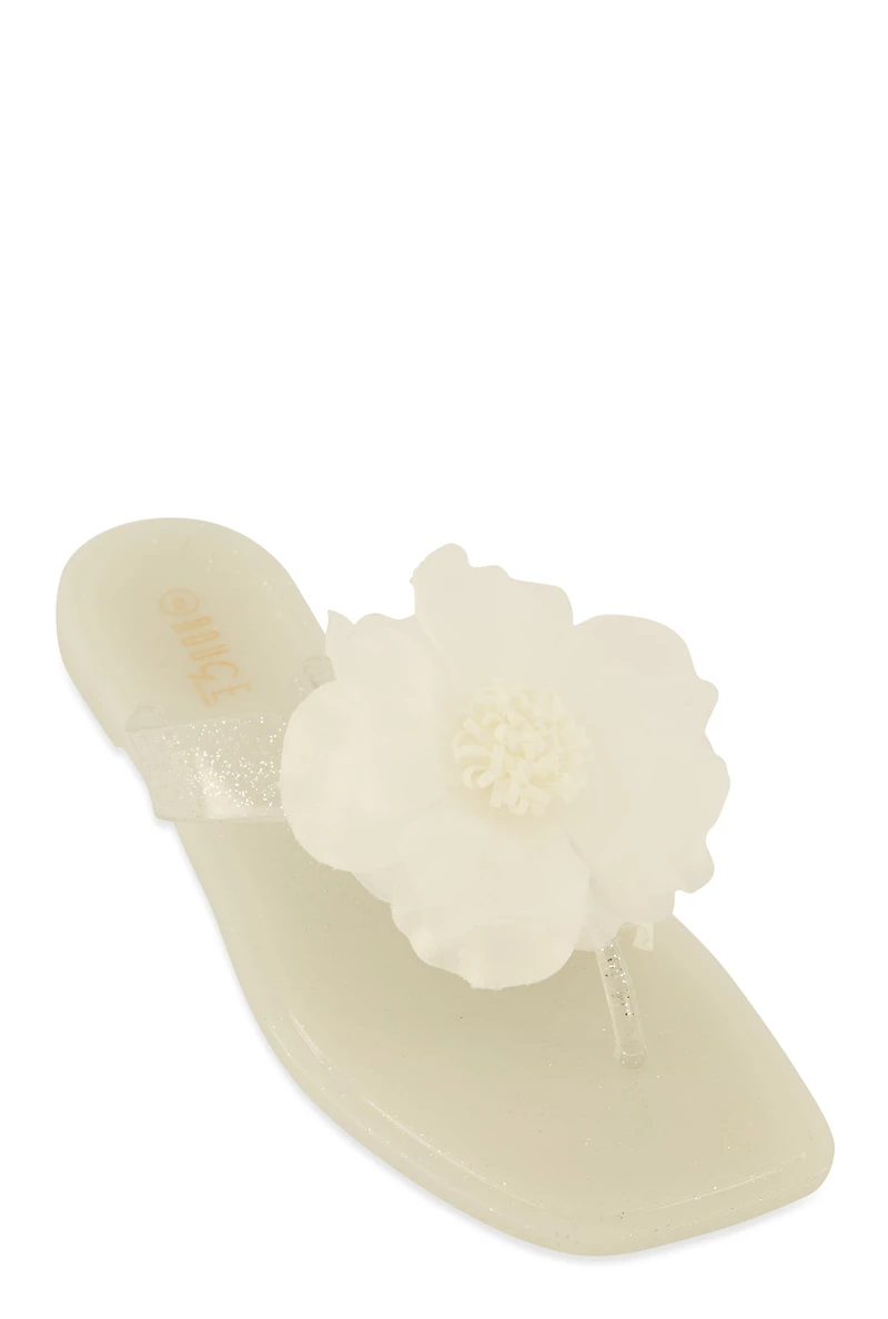 Floral Detail Jelly Thong Sandals