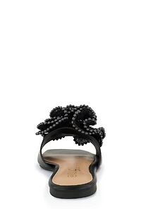 Womens Plisse Beaded Trim Band Slide Sandals, Black, Size 6