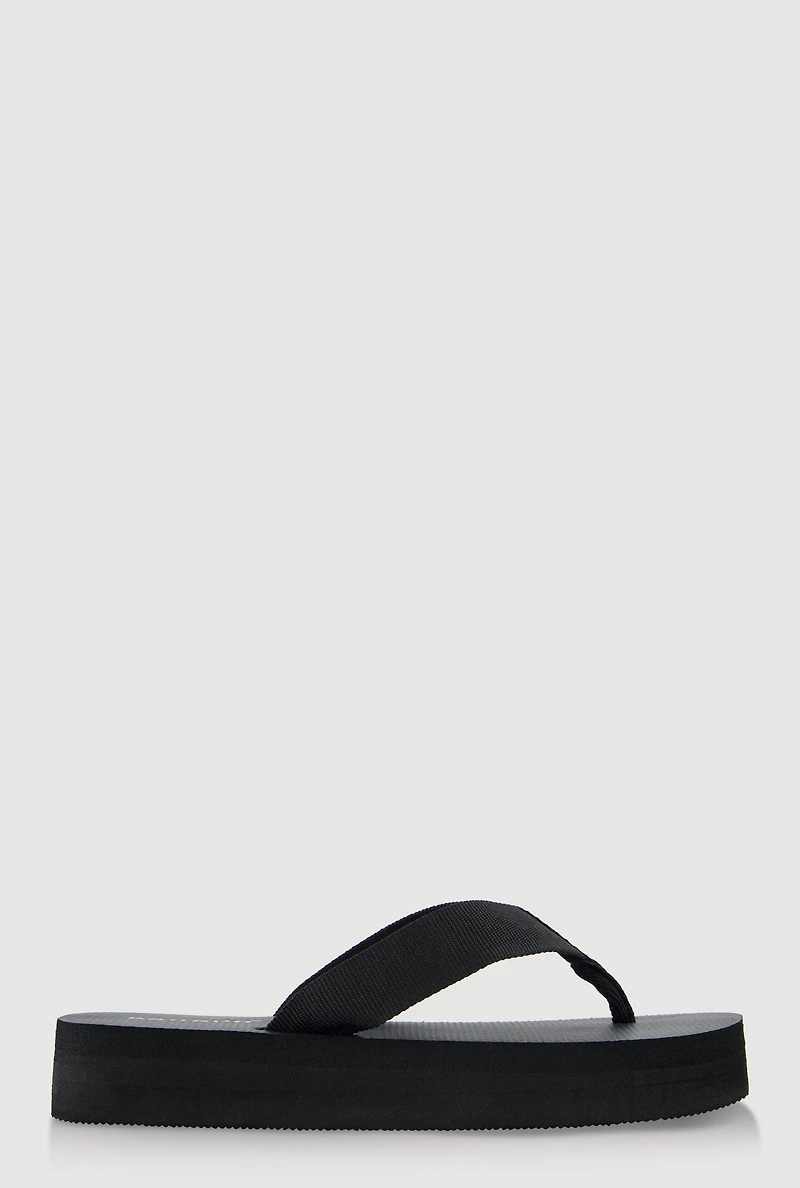 Womens Open Toe Low Platform Flip Flops, Black, Size 9