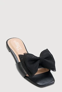 Womens Organza Double Bow Band Slide Sandals,