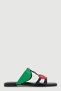 Womens Cherries Open Toe Slide Sandals, Black, Size 10