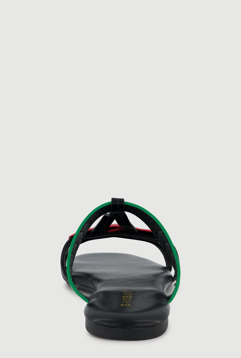 Womens Cherries Open Toe Slide Sandals, Black, Size 10