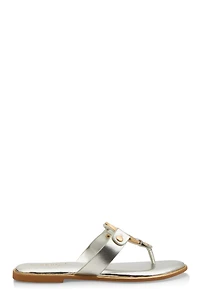 Womens Metallic Geometric Pendant Thong Slide Sandals, 6