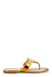Womens Metallic Geometric Pendant Thong Slide Sandals,