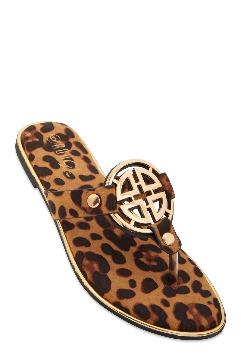 Metallic Geometric Pendant Thong Slide Sandals