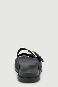 Womens Faux Suede Double Metallic Buckle Slide Sandals,