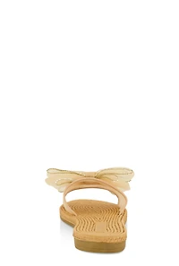 Womens Rhinestone Trim Bow Slide Sandals, Beige, Size 11