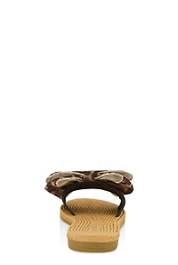 Rhinestone Trim Bow Slide Sandals