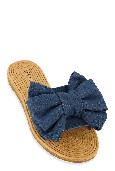 Womens Bow Band Espadrille Slide Sandals, Blue, Size 6