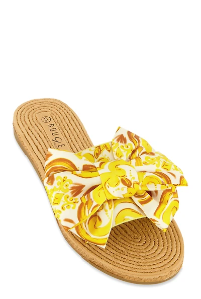 Womens Bow Band Espadrille Slide Sandals, Yellow, Size 7
