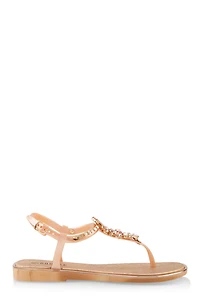 Womens Ankle Strap Gemstone Thong Sandals, Rosegold,