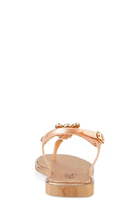 Womens Ankle Strap Gemstone Thong Sandals, Rosegold,