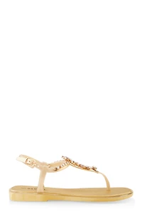 Womens Ankle Strap Gemstone Thong Sandals, Gold, Size 9