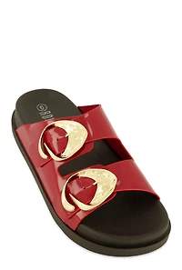 Double Buckle Band Footbed Sandals