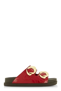 Double Buckle Band Footbed Sandals