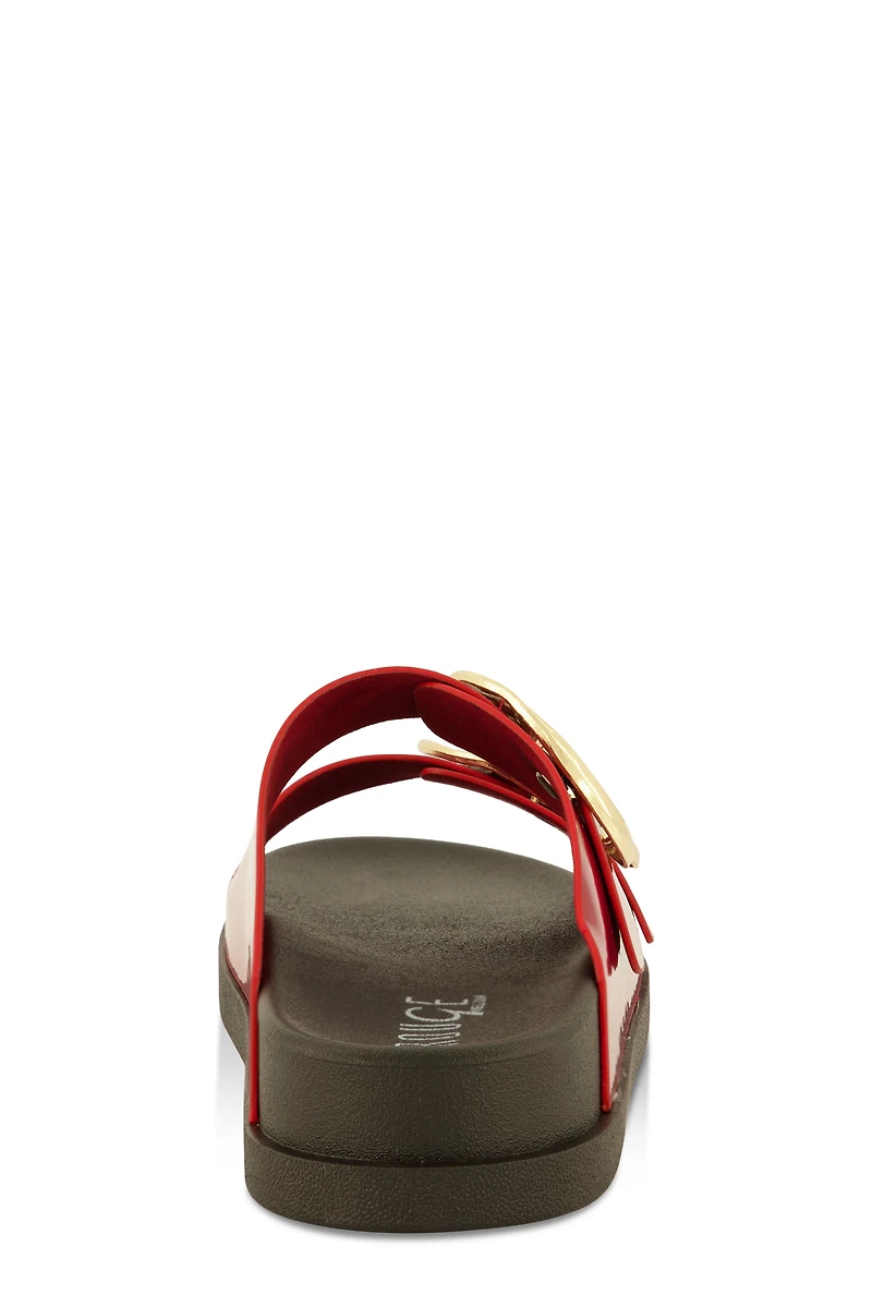 Double Buckle Band Footbed Sandals