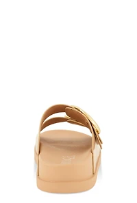 Womens Double Buckle Band Footbed Sandals, Beige, Size 6