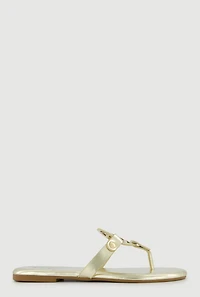 Faux Leather Cut Out Pendant Thong Sandals