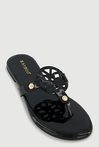 Faux Leather Cut Out Pendant Thong Sandals