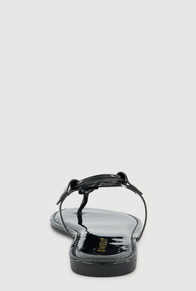 Metallic Geometric Pendant Studded Thong Sandals