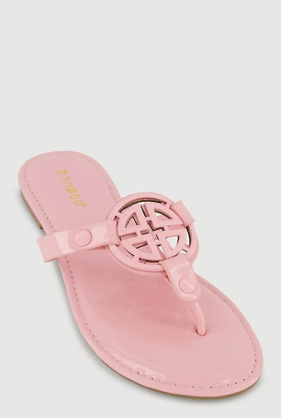 Metallic Geometric Pendant Studded Thong Sandals