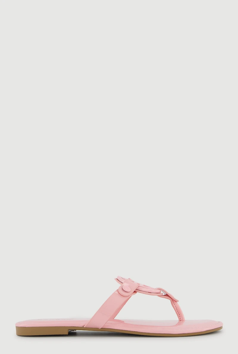 Metallic Geometric Pendant Studded Thong Sandals