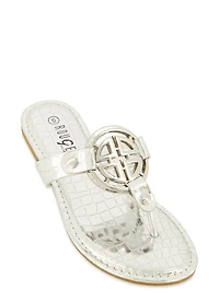 Faux Croc Geo Pendant Thong Sandals