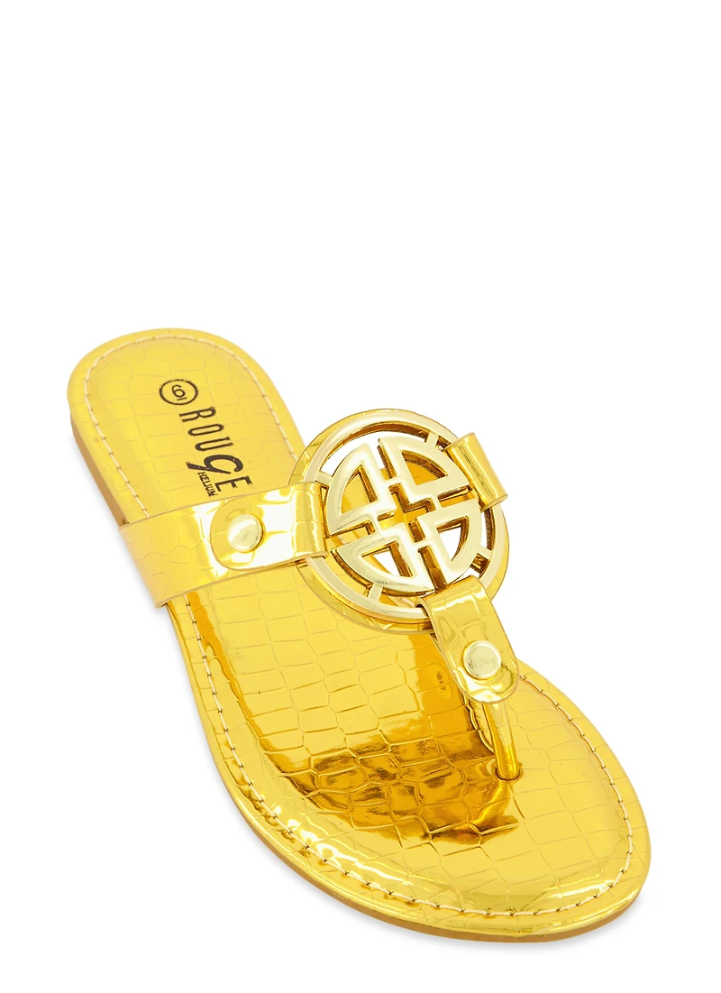 Faux Croc Geo Pendant Thong Sandals