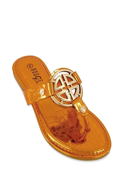 Faux Croc Geo Pendant Thong Sandals