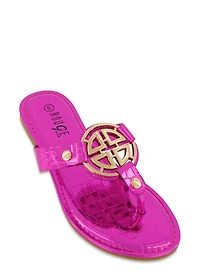 Faux Croc Geo Pendant Thong Sandals