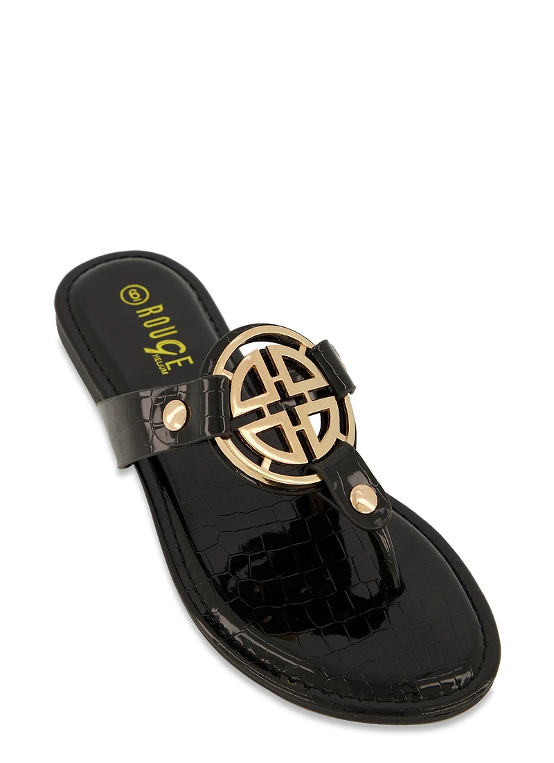 Faux Croc Geo Pendant Thong Sandals