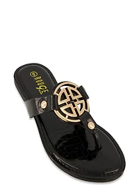 Faux Croc Geo Pendant Thong Sandals