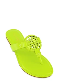 Womens Geo Pendant Thong Slide Sandals, Green, Size 7.5