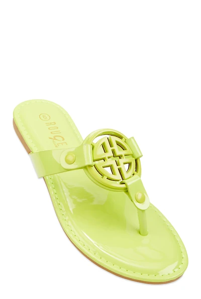 Womens Geometric Pendant Thong Slide Sandals,