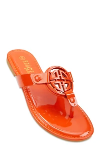Womens Geometric Pendant Thong Slide Sandals, Orange,