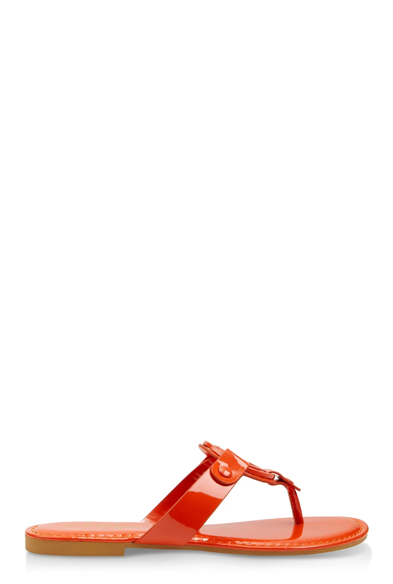 Womens Geometric Pendant Thong Slide Sandals, Orange,