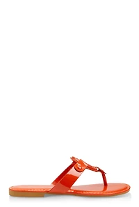 Womens Geometric Pendant Thong Slide Sandals, Orange,