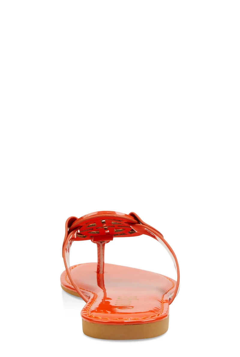 Womens Geometric Pendant Thong Slide Sandals, Orange,