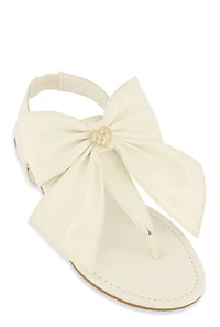 Womens Heart Charm Bow Corded Thong Sandals, White, Size 8.5