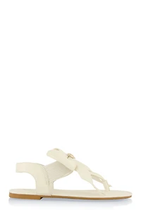 Womens Heart Charm Bow Corded Thong Sandals, White, Size 8.5
